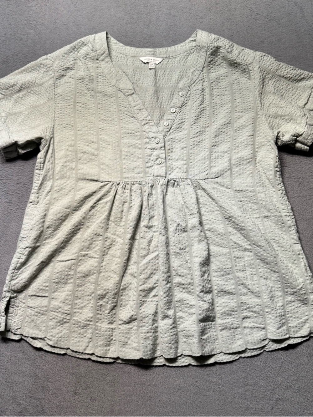 Lucky Brand Womens S/P Peasant Blouse V-Neck Green Boho Short Sleeve EUC